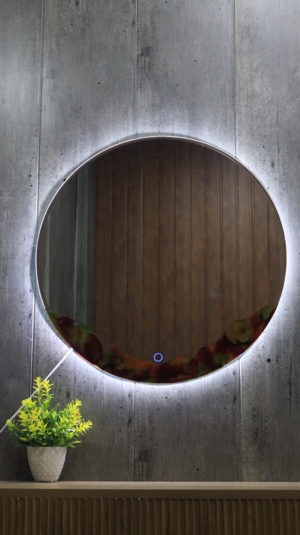 Amber Glow Resin LED Mirror – 24x24 - Image 3