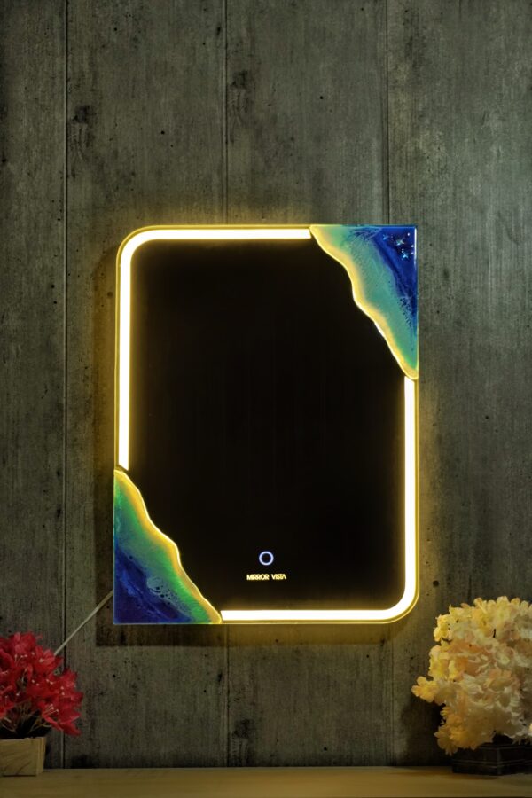 Ocean Wave Resin Art LED Mirror – 18x24" | Smart Touch | Customizable Backlit - Image 2