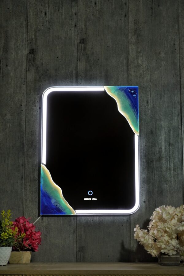 Ocean Wave Resin Art LED Mirror – 18x24" | Smart Touch | Customizable Backlit - Image 3