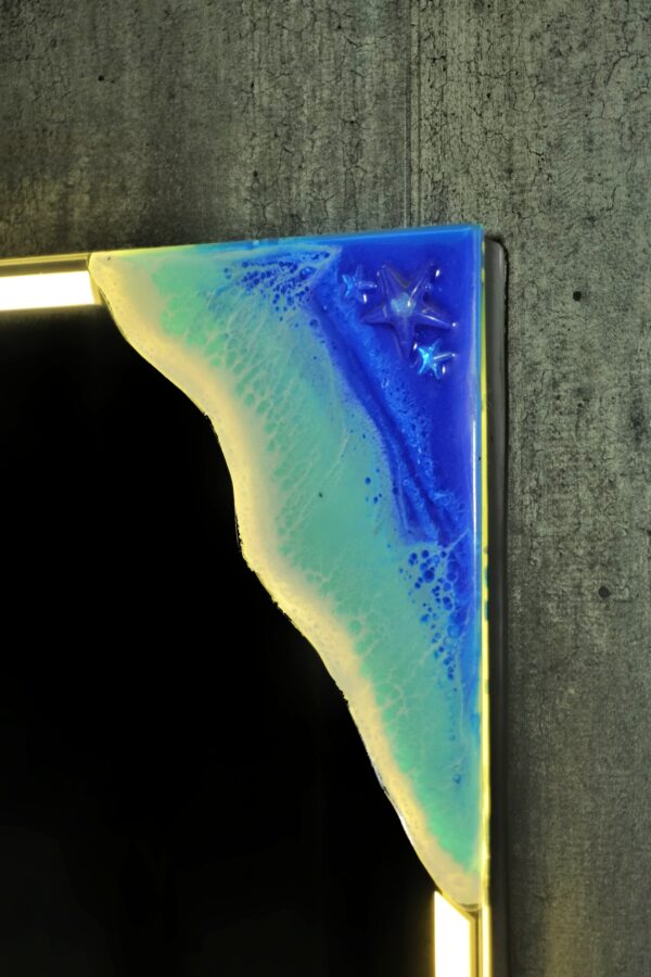 Ocean Wave Resin Art LED Mirror – 18x24" | Smart Touch | Customizable Backlit - Image 4