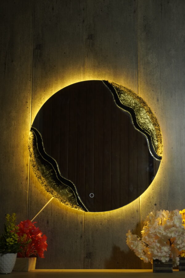 Golden Glow Resin Art LED Mirror – 24x24