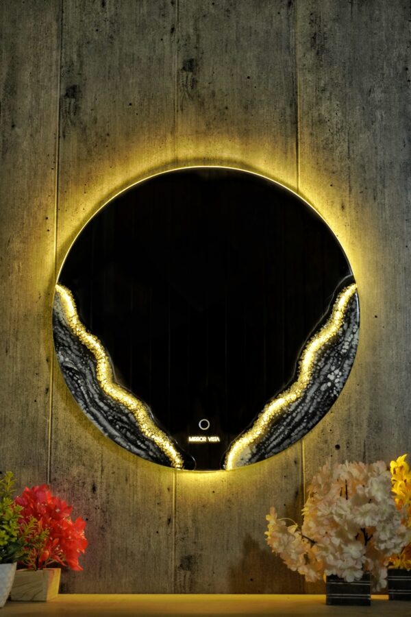 Obsidian Geode Resin Art LED Mirror – 24x24 - Image 2