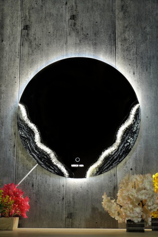 Obsidian Geode Resin Art LED Mirror – 24x24 - Image 4