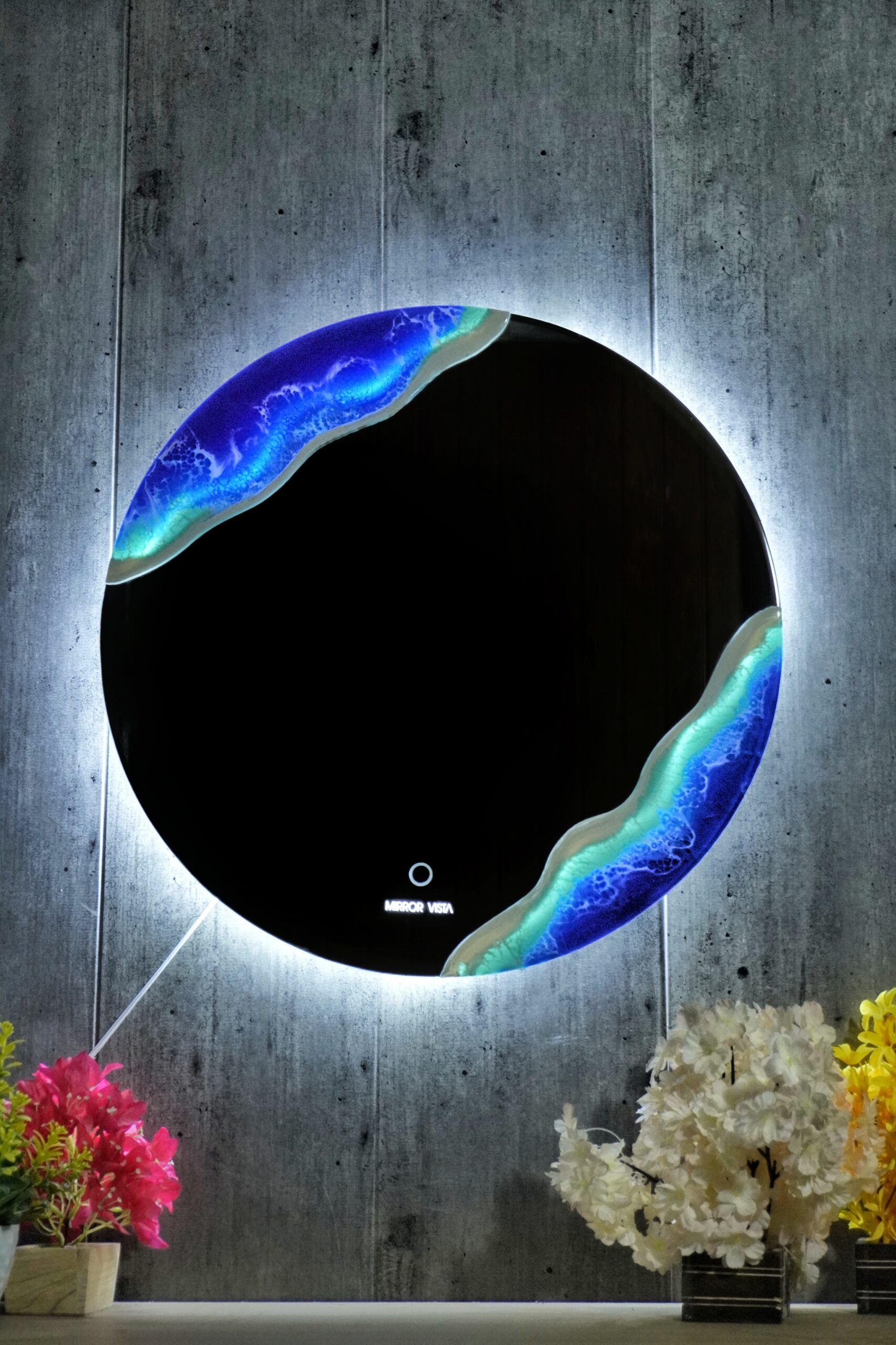 Ocean Bliss Resin Art LED Mirror – 24×24