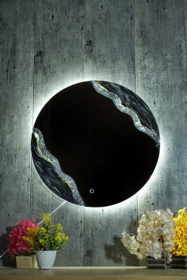 Obsidian Glow Resin Art LED Mirror – 24x24 - Image 4