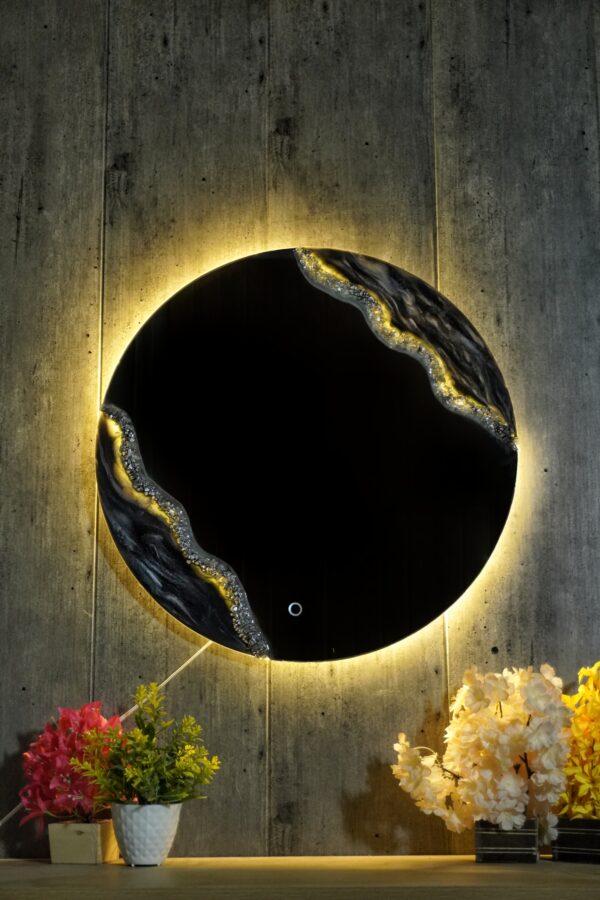 Obsidian Glow Resin Art LED Mirror – 24x24 - Image 5