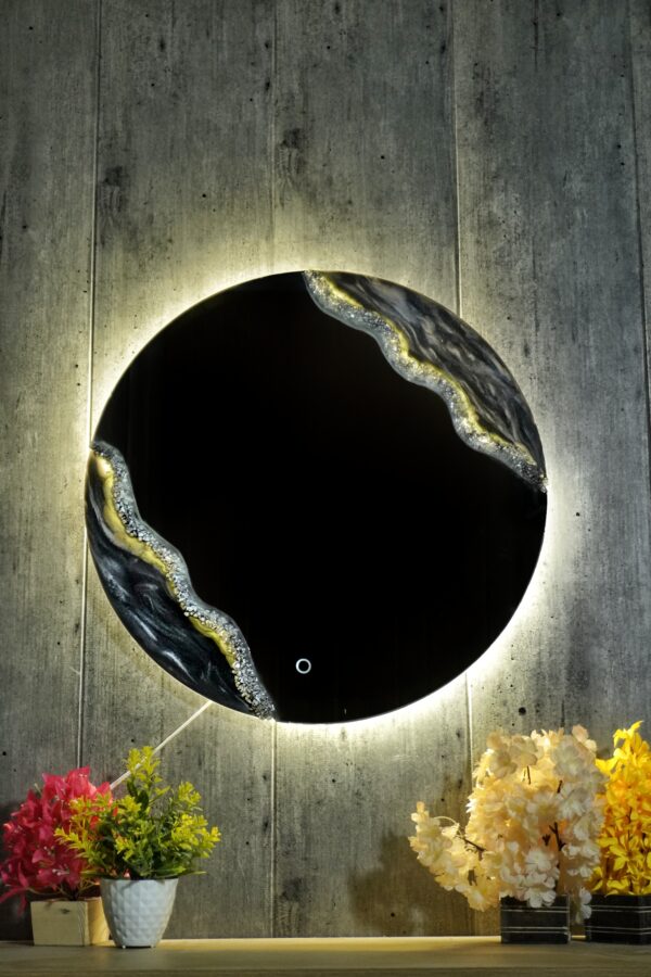 Obsidian Glow Resin Art LED Mirror – 24x24 - Image 2