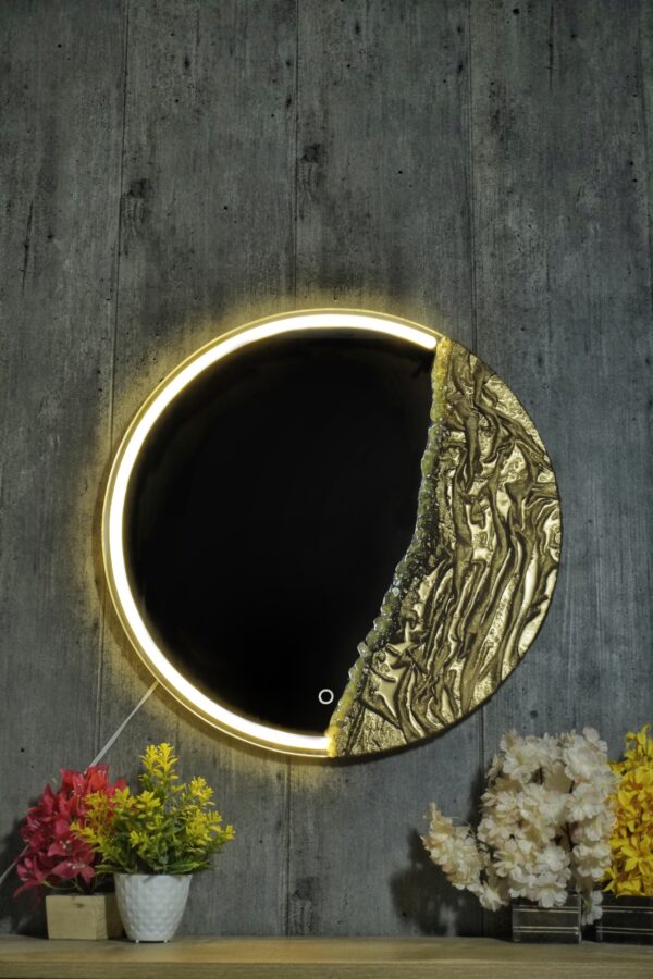 Golden Dune Resin Art LED Mirror – 24x24 - Image 2