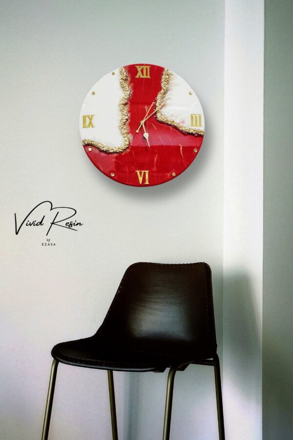 Scarlet Elegance Resin Wall Clock – 23x23" - Image 2